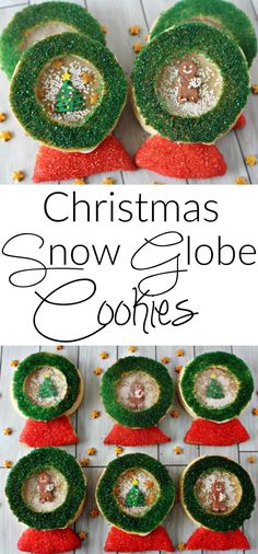 christmas snow globe cookies on a table