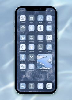 an iphone is shown with icons on the screen and in the background there are clouds