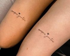 two people with matching tattoos on their legs that say, happy valentine's day