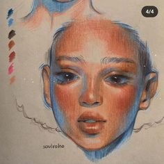 a drawing of a woman's head with different colored hair