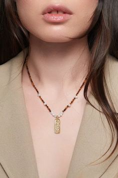 Deux Lions Jewelry Ula Tiger Eye Necklace | Urban Outfitters Tigereye Stone, Tiger Eye Necklace, Stone Necklaces, Gold Tiger Eye, Men's Shoes Accessories, 16 Inch Necklace, Tigers Eye Necklace, Tiger Eye Stone, Tiger's Eye