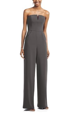 A winning option for formalwear with less fuss, this crepe jumpsuit features a strapless neckline as well as wide legs and a pleated front for a flowing look. Style Name:Dessy Collection Strapless Crepe Jumpsuit. Style Number: 6003842. Womens Bridesmaid Dresses, Dessy Collection, Coverall Jumpsuit, Formal Jumpsuit, Crepe Jumpsuit, Maxi Romper, Petite Jumpsuit, Jumpsuit Dressy, Strapless Neckline