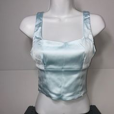 Wilfred Shine Bustier (Snowmelt Blue) -This Is A Square-Neck Bustier With Darts And Princess Seams For Shaping. It's Made With Luxe High-Stretch Satin With A High Sheen. Fitted Blue Square Neck Tank Top, Blue Fitted Tank Top With Square Neck, Fitted Blue Tank Top With Square Neck, Blue Square Neck Crop Top, Fitted Blue Square Neck Crop Top, Fitted Blue Crop Top With Square Neck, Blue Fitted Crop Top With Square Neck, Blue Square Neck Crop Top For Spring, Fitted Blue Top With Square Neck