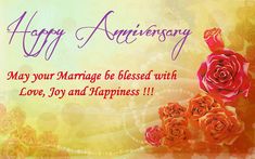 a happy anniversary card with roses and pearls on the bottom reads, may your marriage be blessing with love joy and happiness