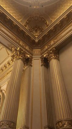 an ornate ceiling with gold trim and columns