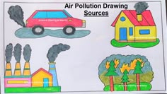 air pollution drawing (sources/types of air pollution | science drawing  @howtofunda   @craftpiller ​ Pollution Drawing Easy, Air Pollution Drawing, Pollution Activities Worksheets, Pollution Drawing, Air Pollution Project, Tux Paint, Pollution Project, Pollution Activities, Air Pollution Poster