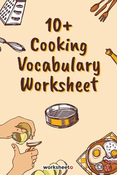 the words cooking vocably worksheet are in front of an image of food