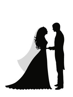 a bride and groom standing next to each other with their arms around each other in silhouette