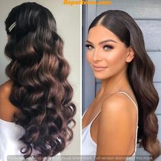 Make Up And Hair Ideas For Party, Hollywood Curls With Braid, Hollywood Waves Middle Part Slick, Hairstyles For One Strap Dress, Pinup Curls Long Hair, Slick Front Hollywood Waves, Hair Inspo Long Hairstyles, Prom Hair Middle Part, Long Glam Hair