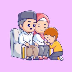 an illustration of a family sitting together on a couch with the child touching his face