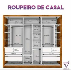 an image of a closet with measurements for the doors and drawers in spanish, on a white background