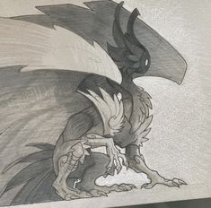 a drawing of a dragon sitting on the ground