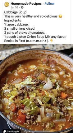 a pot filled with soup sitting on top of a stove