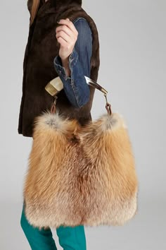 Gold Fox Fur Handbag with Real Argentine Cow Horn Handle Fur Bags, Fur Handbag, Faux Fur Handbag, Fox Bag, Sporty Sunglasses, Gold Fox, Fur Keychain, Fur Purse, Fur Handbags