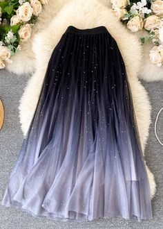 Celestial Dress, Mesh Maxi Skirt, Sequin Midi Skirt, High Waist Long Skirt, Skirt High Waist, Mesh Skirt, Types Of Skirts, Gradient Color, Long Skirt