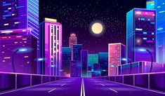 an empty city street at night with neon lights