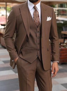 Three Pieces Suits Men, Three Piece Suit For Groom, Brown Three Piece Suit Men, Brown Suit Men Wedding, Brown Suits For Men Wedding, Brown Three Piece Suit, Brown Groomsmen Suits, Three Piece Suit Mens