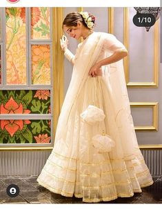 White Organza Lehenga, Onam Outfits, Simple Lehenga, Organza Lehenga