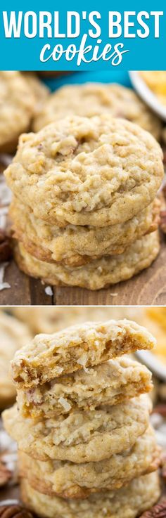 cookies stacked on top of each other with the words world's best cookies above them