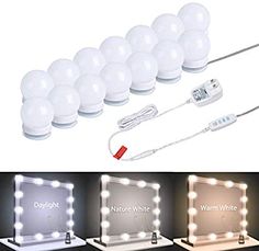 the light up vanity mirror is shown with six bulbs and one cord attached to it