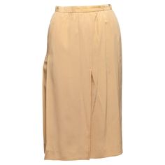 Vintage beige silk midi skirt by Chanel. Zip closure at back. 24" waist, 22" hips, 27" length. Gonna Midi, Silk Midi Skirt, Beige Silk, Vintage Chanel, Pleated Skirt, Midi Skirt, Chanel, Fashion Outfits, Silk