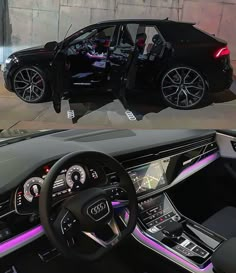 the inside and outside view of an audi car