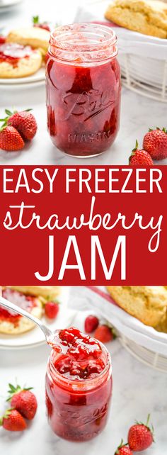 easy freezer strawberry jam in a jar