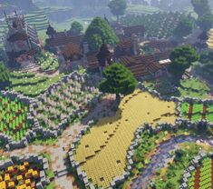 an aerial view of a village in the game minecraft