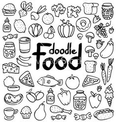 doodle food set in black and white with the words doodle food surrounded by hand drawn