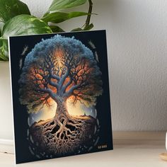 a tree with its roots in the shape of a heart on a black background art board print