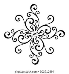 an abstract black and white snowflake on a white background, with swirls