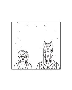 a man and woman are looking at a horse in the mirror coloring page for kids