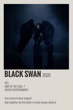 an ad for black swan with two large black angel wings on it's back