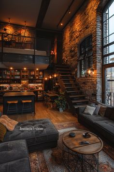 a living room filled with furniture and a fire place