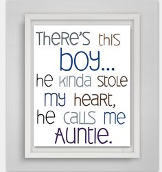 Auntie Gifts from Baby, Gift for Aunt, Baby Boy Nursery Wall Art, Aunt Gift from Baby ❤ It will come professionally printed on 100lb cardstock paper in a cardboard mailer to ensure safe mailing ❤ Please allow 2-3 business days to ship. You will be notified once it's been shipped! ❤ Frame not included! ❤ Visit my entire shop @ https://etsy.com/shop/PrintdesignsbyJessa  ❤ I love custom requests. Feel free to send me a message with whatever it is you have in mind design-wise and I'll help bring it to life! :)  Jessa Gifts From Baby, Baby Boy Nursery Wall Art, Boys Nursery Decor, Auntie Baby, Baby Boy Quotes, Nursery Prints Boy, Nursery Quotes, Nursery Wall Art Boy, Baby Boy Room Nursery