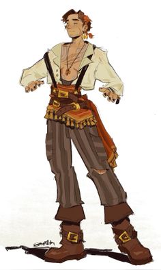 a drawing of a man dressed in pirate clothing and holding his hands out to the side