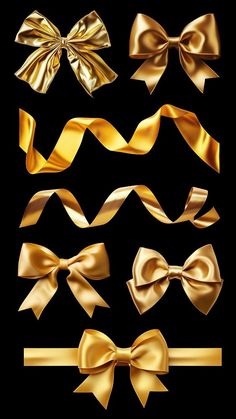 golden bows and ribbons on black background