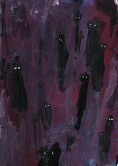 an abstract painting with black cats on purple and red background, in the style of grunge