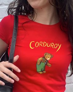 Red Y2k Shirt, Undershirt Outfit, Corduroy Bear, Y2k Shirts, Red Y2k, Coquette Vintage, Aesthetic 90s, Aesthetic Retro, Baby Graphic Tees