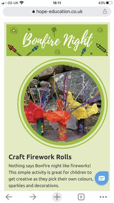 an email page for bonfire night with flowers in the center and text below it that reads craft firework rolls