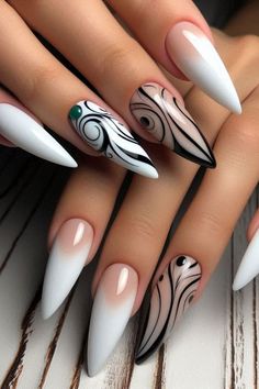 Orange Yellow Nails, Black Wedding Nails, Nail Polish Design Ideas, Black And White Nail Designs, Wedding Nail Designs, Cruise Nails, Nail Polish Design, Black And White Nails