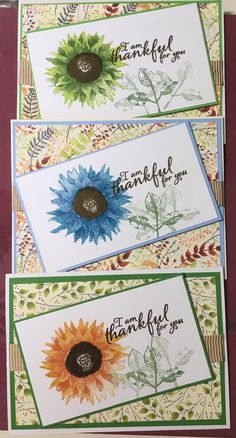 three thank you cards with sunflowers on them