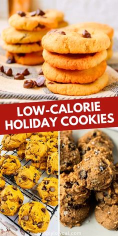 collage of low - calorie holiday cookies with text overlay that reads low - calorie holiday cookies