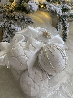 a white box filled with ornaments on top of a fur covered floor