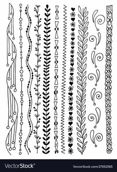 a set of hand drawn doodle designs in black and white