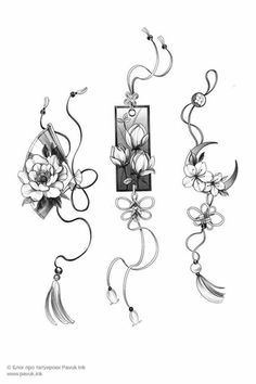 an artistic drawing of flowers hanging from a light switch cover with ribbons and tassels