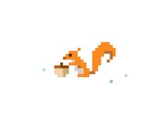 an orange squirrel is running through the air with its tail up and eyes closed, pixelated