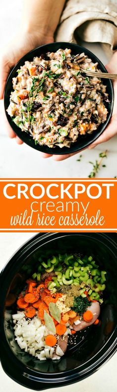 the crockpot creamy wild rice casserole is ready to be eaten and served