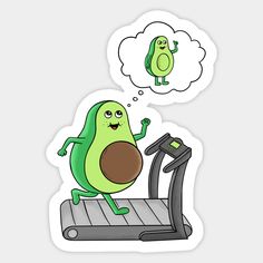 an avocado is running on a treadmill and thought bubble above the image