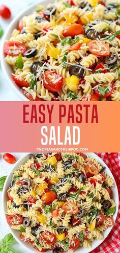 pasta salad with tomatoes, olives and other vegetables